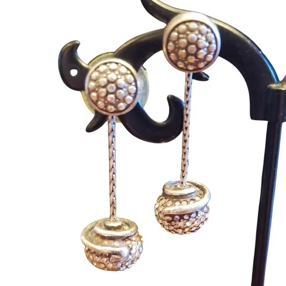 Brighton Rhinestone Orb Dangle Earrings Silver Tone Drop Statement Jewelry - Picture 1 of 3